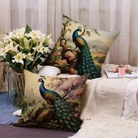 4 housses de coussin paon, motif élégant d'oiseau bleu et de fleurs, adapté à la décoration de la maison, de la terrasse extérieure et du jardin