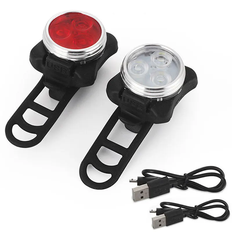 Bright Cycling Bicycle Bike 3 LED Head Front light 4 modes USB Rechargeable Tail Clip Light Lamp Waterproof Bike Light