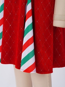 Girls Velvet Christmas Dresses Puff Sleeve Candy Cane Stripe Cuff Bow Glitter Lattice Xmas Party Dress Kids Custom Stage Shows - Product Image 5