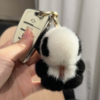 Mignon petit panda en fourrure de vison, peluche douce, porte-clés léger pour voiture, pendentif, jouet, breloque de sac, cadeau d'anniversaire pour fille