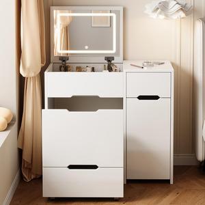 Sang trọng 2025 mới thiết kế gỗ Vanity trang điểm với lưu trữ cô gái Led Gương bàn trang điểm - Product Image 3