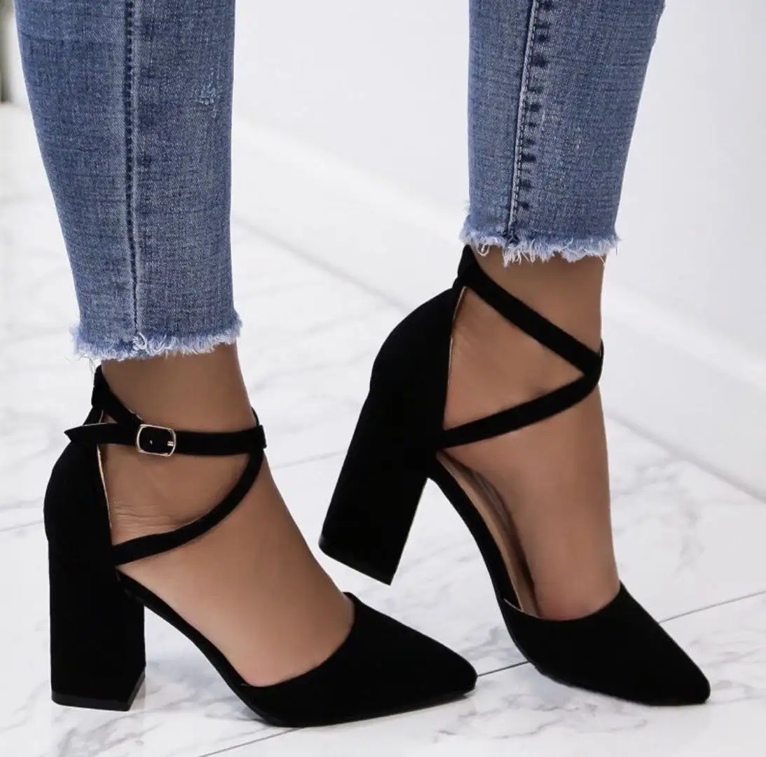 Новинка; Модные женские туфли-лодочки; Летние туфли-лодочки на толстом каблуке; Женские босоножки на высоком каблуке