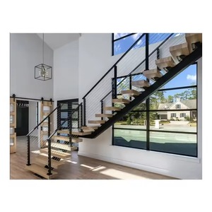 Modern Home <strong>Escalator</strong> Stairs with U-Shaped Indoor Wood Staircase <strong>Designs</strong> Wrought Iron Railings French Style for Indoor Use - Product Image 4