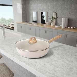 Logo personnalisé 20cm 24cm 26cm 28cm Poêle à frire avec revêtement en marbre Fond d'induction Carote Ensembles d'ustensiles de cuisine - Product Image 1