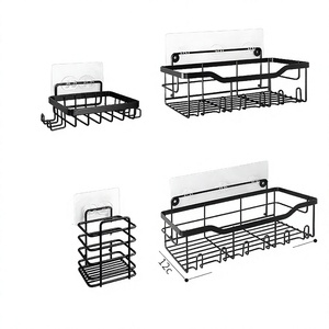 Juego de 5 Estantes Esquineros para Baño de Acero Inoxidable Negro, Organizador de Almacenamiento para Ducha, Montaje en Pared sin Perforaciones - Product Image 4