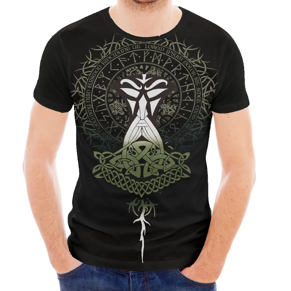 Siyah tişört Vikings dövme hayat ağacı baskı yüksek kaliteli t-shirt o-boyun süblimasyon kısa kollu 6XL artı boyutu erkek gömlek