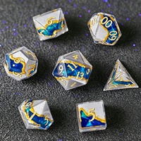 Ensemble de dés carrés en résine facettée bleu argenté de haute qualité, 7 pièces, motif étoile veinée, faits à la main, à bords vifs, polyédriques, pour jeux de table DND RPG