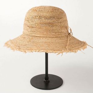 New Summer Fisherman Hat Crochet Raffia Grass Small Rough Straw Beach Hat with Bow <b>String</b> - Product Image 2