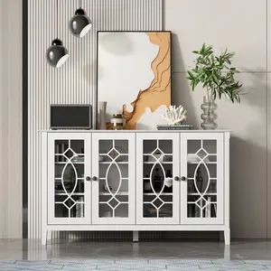 批发白色优雅餐具柜带4个装饰透明玻璃门厨房储物柜