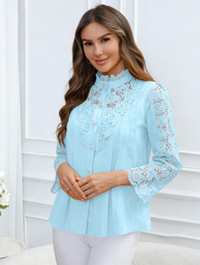 Nouvelle Blouse Élégante Grande Taille en Mousseline de Soie Brodé de Dentelle à Manches Longues pour Femme Printemps/Été 2026 – En Stock Entrepôt USA - Product Image 1
