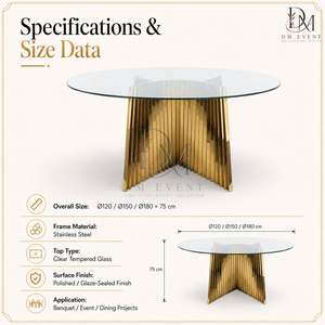 Table de mariage ronde en acier inoxydable doré avec base accordéon et plateau en verre trempé miroir, vente en gros - Product Image 5