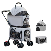Poussette pliable de luxe légère pour chien, double couche, en tissu Teddy, réglable, en ABS écologique, pour voyage en extérieur, transporteur pour animaux de compagnie