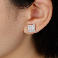Boucles d'oreilles clous géométriques en diamants CZ, style Hip Hop, micro-pavées de pierres CZ, effet glacé, bijoux de personnalité pour rappeurs