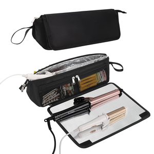 Sac de rangement pour outils de coiffure de voyage, 2-en-1, étui de transport pour accessoires de coiffure de voyage avec tapis résistant à la chaleur, portable - Product Image 1