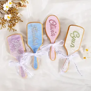 LOGO personalizzato durevole pettine per capelli in acetato modello rosa con manico in bambù per massaggio al cuoio capelluto spazzola per capelli - Product Image 5
