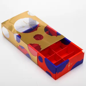 Boîte cadeau coulissante à manches en plastique, boîtier personnalisé en carton avec séparateur, papier d'art factice en feuille d'or