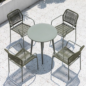 Moderno Set da pranzo all'aperto in ferro PE <span class=keywords><strong>vimini</strong></span> <span class=keywords><strong>e</strong></span> <span class=keywords><strong>Rattan</strong></span> bar sedie per Villa cortile negozio di tè del latte o all'aperto per il tempo libero - Product Image 1