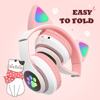 Écouteurs à LED pour chat mignon, casque de jeu Compatible avec les dents bleues 5.0, casque filaire pour joueur, écouteurs de Sport hi-fi, écouteurs sans fil