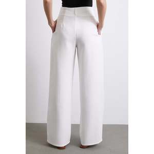 กางเกงขายาวทรงกว้างเอวสูง ผ้าเครป ยับยาก สีเอครู เป็นมิตรต่อสิ่งแวดล้อม สำหรับผู้หญิง - Product Image 1