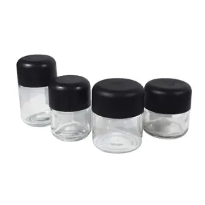 Wholesale clear black white round square 110ml 230ml 300ml Child Proof Large Glass Concentrate Jars Packaging With Black Lids