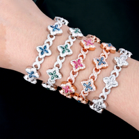 Bracelet en argent sterling S925 plaqué or 18 carats, trèfle bleu, rose, vert, diamant cubain, moissanite, avec certificat GRA