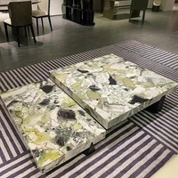 Italienischer Moderner Luxus-Couchtisch aus Weißem Eisjade-Grünem Marmor, Neues Design, Natürliche Beistelltische für Wohnzimmer, Poliert, für Hotels