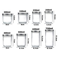 Vente en gros de bocaux en verre à large ouverture pour la conservation des aliments, de la confiture, de la sauce, du miel, de la mise en conserve, avec couvercles métalliques, 50 ml, 250 ml, 500 ml, 650 ml, 730 ml, 1000 ml