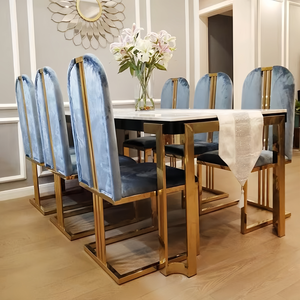 Sillas de comedor de acero inoxidable dorado de lujo, diseño moderno con material de PU, hoteles, restaurantes, salas de banquetes, habitaciones privadas, familias - Product Image 4