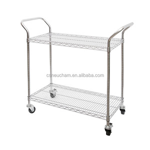Made in China Factory New Design 304 Stainless Steel Utility Two Tiers Moveable Shelf <strong>Cart</strong> Trolley With Handles - Product Image 1