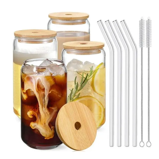 Us Warehousefrosted Clear Beer Can Shaped Sublimation Casual Glass Cup With Lid and Straw