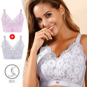 Lencería ultrafina de talla grande para mujer, copa completa, anillo de acero, diseño de realce, Sujetador de encaje pequeño con aros en el <span class=keywords><strong>pecho</strong></span> grande - Product Image 2