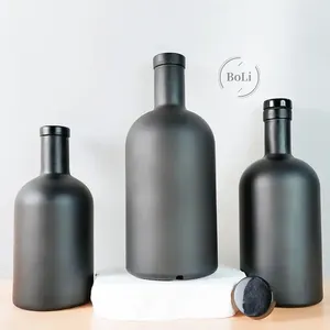 Imprimé noir 200ml 375ml 500ml 750ml 1000ml Bouteilles en verre d'huile d'olive noire mate avec liège