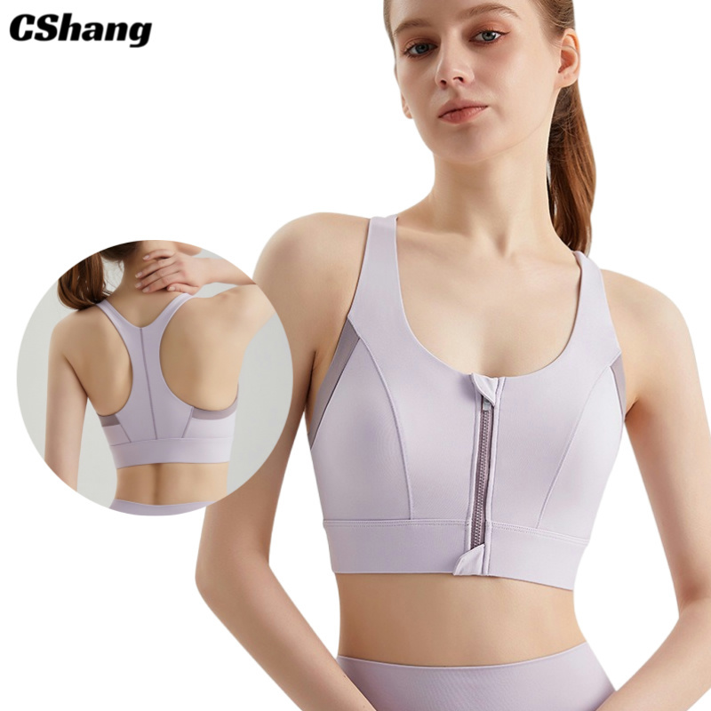 Women's Yoga Sports Bra Plus Size Lightweight Breathable High Support Four-Way Stretch Quick Dry Activewear with Zipper Front