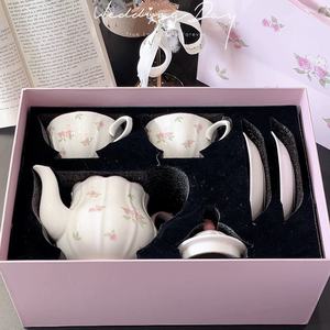 French Romantic Pink Porcelain Cup and Saucer with Teapot Gift Box <b>Set</b> Vintage Rose Rabbit <b>Coffee</b> Afternoon <b>Tea</b> Eco-Friendly - Product Image 6