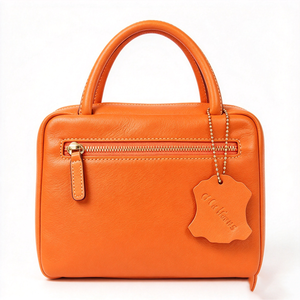 Bright <b>Orange</b> Leather Women <b>Handbag</b> Front Zipper Pocket Pendant Decor Portable Daily Top Handle Bag - Product Image 5