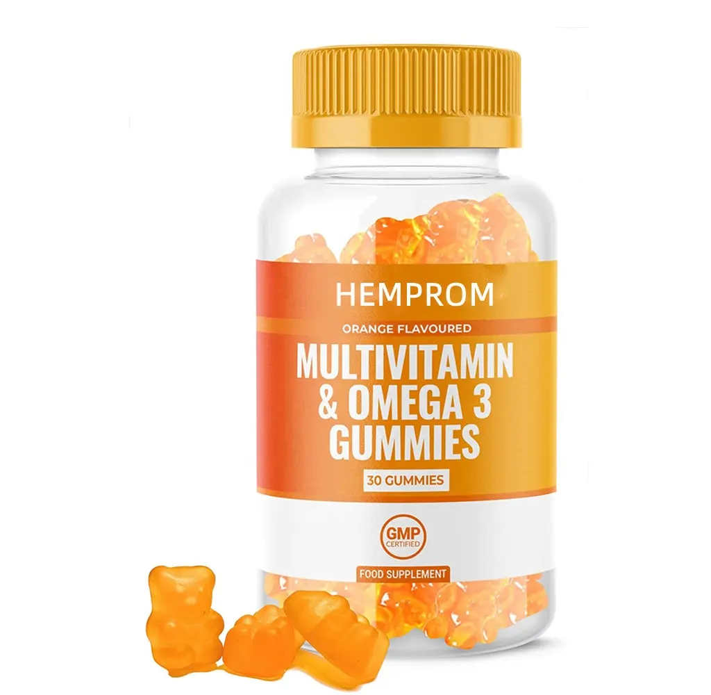 Label pribadi kunyah Multivitamin Gummies esensial Multivitamin & Omega 3 suplemen dengan V C A B D & Vitamin E untuk anak-anak