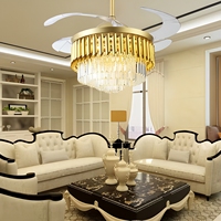 Ventilateur de plafond de luxe léger à fréquence variable avec lampe LED et cristaux, luminaire suspendu pour salon, H