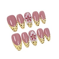 Lot de 10 faux ongles en acrylique faits main de haute qualité, forme amande, avec colle, motifs floraux 3D, vente en gros
