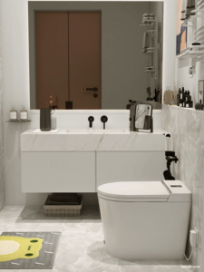 WC intelligent moderne en céramique <span class=keywords><strong>à</strong></span> poser au sol, design é<span class=keywords><strong>l</strong></span>égant, té<span class=keywords><strong>l</strong></span>écommande, siège chauffant, cuvette allongée, évacuation en P - Product Image 6