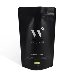 Venda por atacado personalizada impresso preto fosco saco de empacotamento com fecho zíper para grãos de café