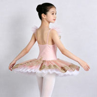 Robe tutu de ballet rose doré brodée pour filles, avec volants et bretelles spaghetti, idéale pour la compétition et les spectacles sur scène