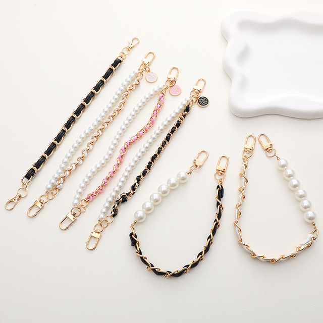 Leather Pearl Camellia Mobile Phone Charm Bracelet Chain for Phone Anti-lost Universal Cell Phone Strap Rope Pendant