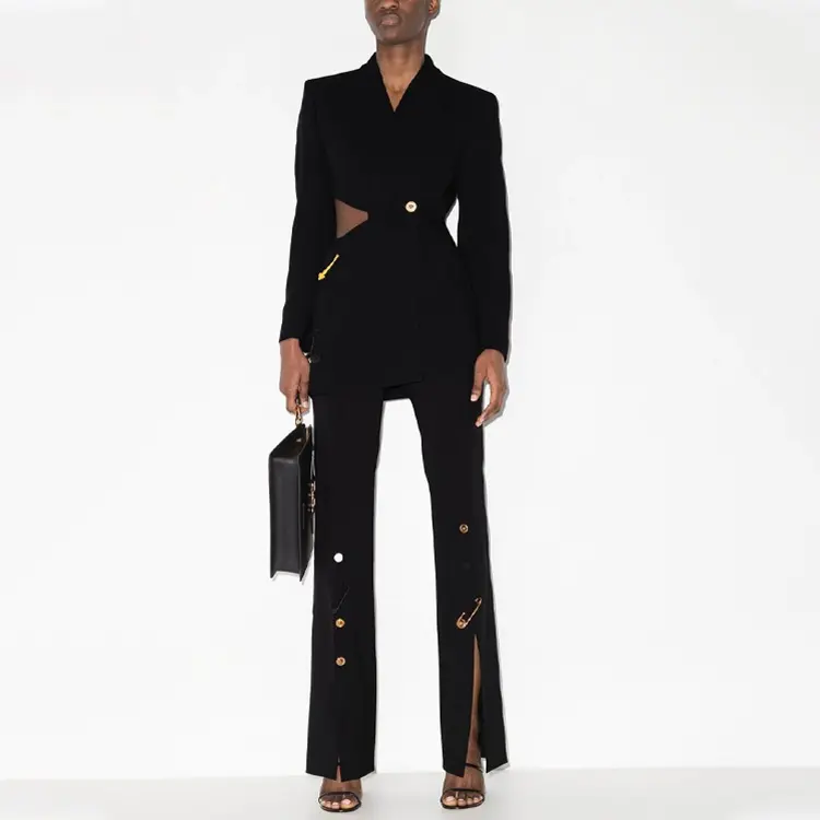 OEM Service Woman Blazer Jacket Casual Asymmetrical Open Back Black Womens Suits and Blazer