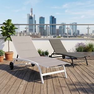 Chaise longue réglable en aluminium avec roulettes pour piscine, <span class=keywords><strong>transat</strong></span> <span class=keywords><strong>de</strong></span> jardin résistant aux intempéries pour terrasse et cour - Product Image 3