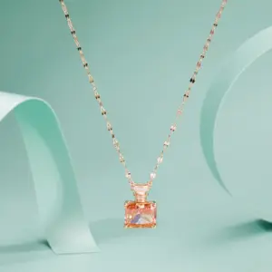 Frasco de perfume Morganite em ouro rosa 925 colar com pingente de prata laranja cortado com almofada Morganite colar em prata esterlina