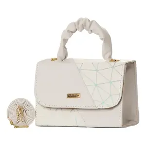 Fana Fashions Sac bandoulière géométrique blanc en cuir PU avec décoration en chaîne pour femme - Product Image 3