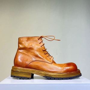 Bottes de travail montantes pour hommes en cuir lavé vintage, faites à la main, effet vieilli, à plateforme épaisse, à lacets, respirantes, antidérapantes, été - Product Image 1