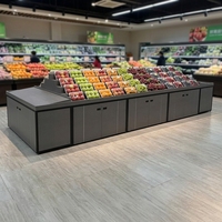 Étagère d'îlot en bois sur mesure, mobile, double face, style moderne, à marches, pour supermarché, fruits et légumes, Nakajima