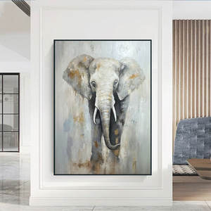 حجم مخصص حديث كبير تجريدي لوحة زيتية فيل واقعية قماش جدار حيوان فني لغرفة المعيشة الطباعة الرقمية - Product Image 4