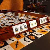 Cadeau de Noël : Mahjong américain 160 tuiles en acrylique blanc nacré, motif gothique sorcière et château floral – Jeu de table unique